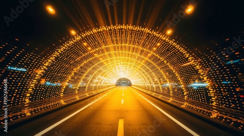 Lit tunnel with yellow lights Road ahead