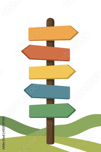 Direction signpost with colorful blank arrows, choice of path concept. Wooden guidepost for decision, destination, travel and opportunity. Modern flat vector cartoon illustration.