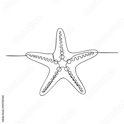 One line starfish drawing in a minimalist style in black and white for a logo or tattoo