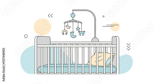 Whimsical Baby Crib Mobile With Cute Animal Toys And Geometric Accents