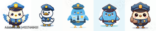 cute bird dressed as police icon set