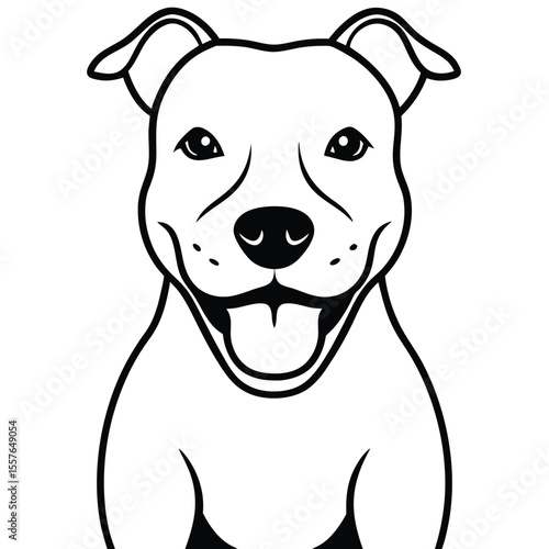 Happy pitbull dog portrait line art illustration