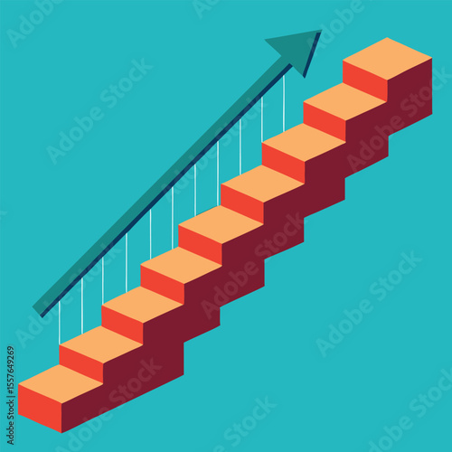 Vector illustration of arrows forming a staircase pattern, symbolizing progress, growth, and upward steps. Ideal for business infographics, presentations, goals, and success graphics.