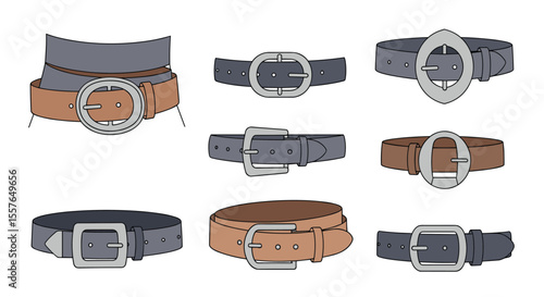Collection of Stylish Belts with Various Buckle Designs for Fashionable Accessories