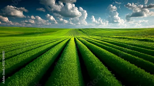 Lush Green Fields Under Cloudy Sky Landscape View