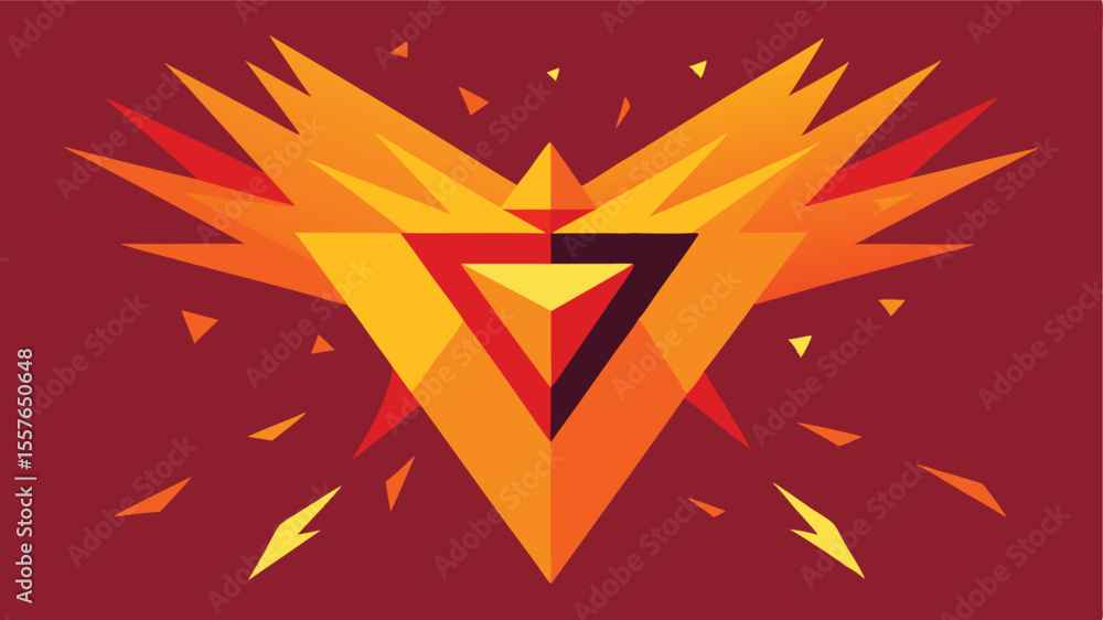 Obraz premium Geometric abstract phoenix design with warm color palette and bursting triangle elements
