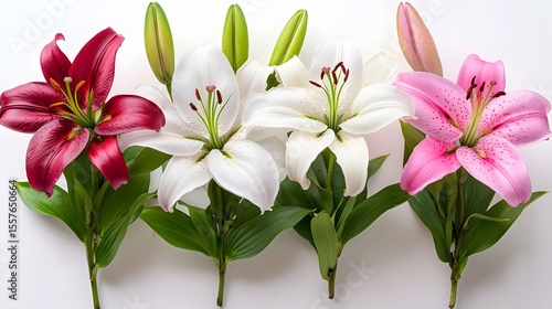 Stunning Arrangement of Four Lilies: Red, White, and Pink Lilies Bouquet