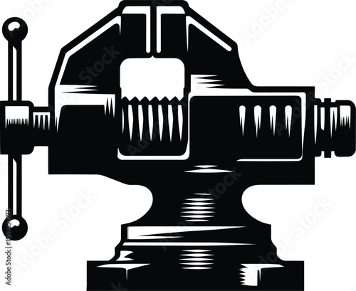 Bench vise clamp tool silhouette vector illustration isolated on a white background