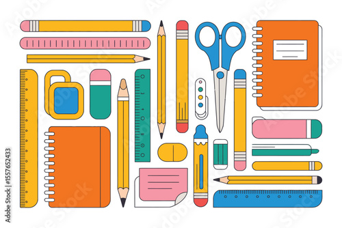 Colorful school and stationery icon collection

