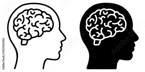 Head with brain symbol icon set