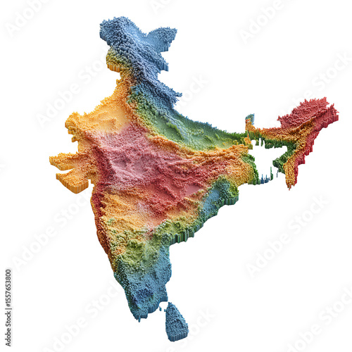 3D India Map Colorful Terrain Visualization