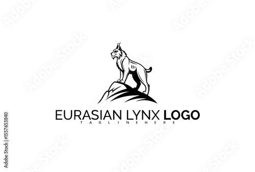 Bold Eurasian Lynx Logo Design with Layered Trees and Abstract Wildcat Shape. Designed for Forest Restoration Campaigns, Rewilding Projects, and Adventure Logos.

