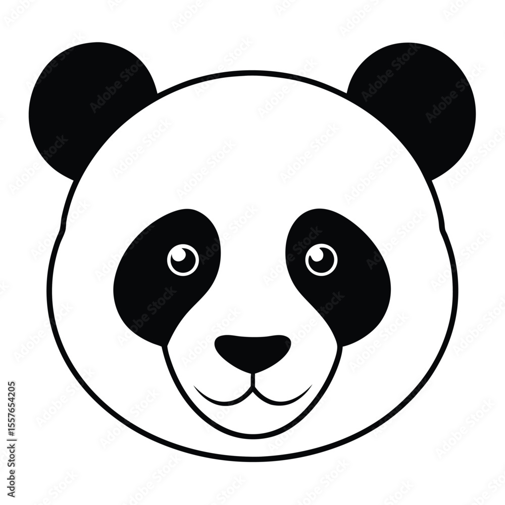 Fototapeta premium Simple black and white cartoon panda bear face illustration