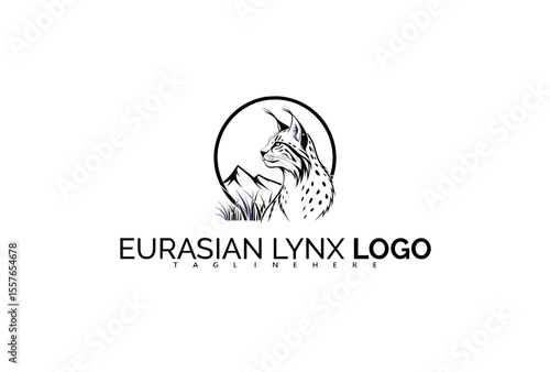 Powerful Eurasian Lynx Logo Design Depicting Dominance in Wild Terrain. Perfect for Outdoor Fitness Gear, High-Adrenaline Sportswear, and Nature Strength Branding.


