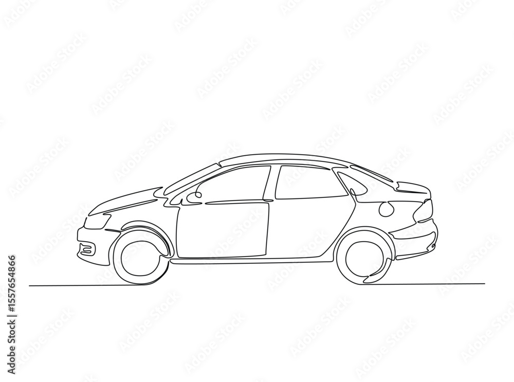 Fototapeta premium City car in single outline illustration. Continuous line art drawing of car.