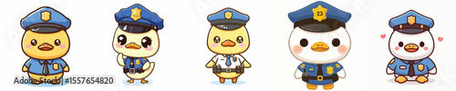 cute duck dressed as police icon set