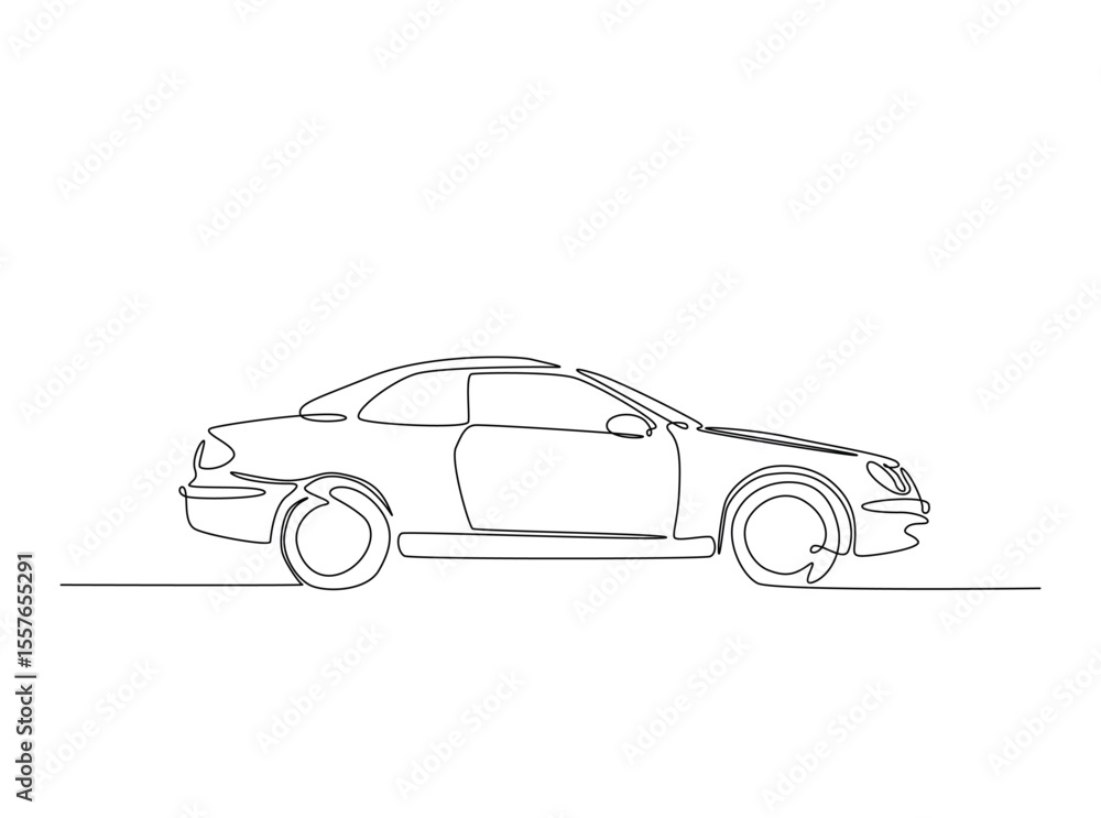 Fototapeta premium City car in single outline illustration. Continuous line art drawing of car.