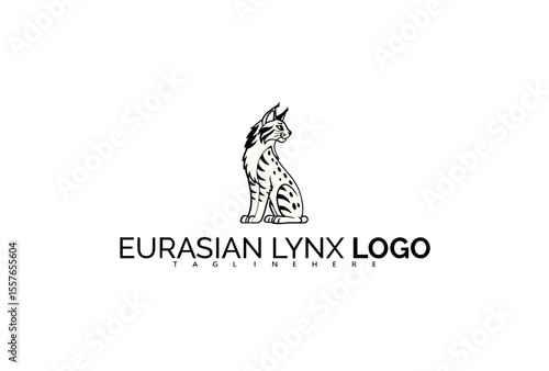 Powerful Eurasian Lynx Logo Design with a Silent Stalker Pose in Profile. Ideal for Camouflage Apparel Brands, Survival Kits, and Strong, Silent Wildlife Brand Identity.

