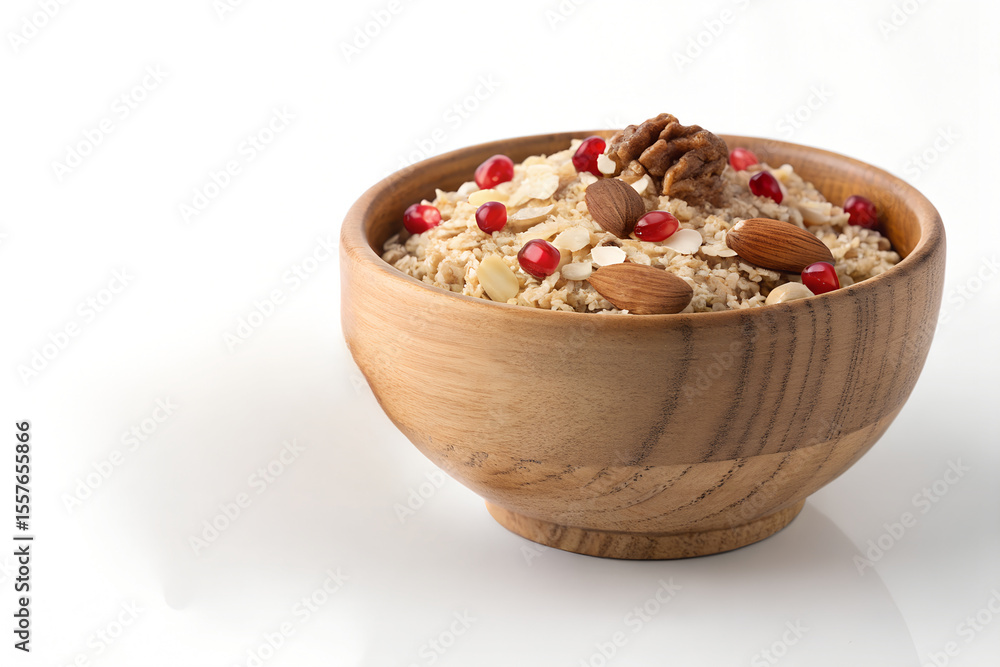 A Healthy Bowl of Oatmeal with Nuts and Pomegranate A Healthy Bowl of Oatmeal with Nuts and Pomegranate