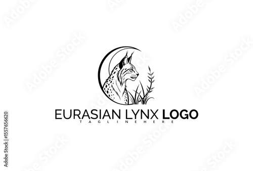 Eurasian Lynx Logo Design with Clean Lines, Circle Frame, and Star Elements. Perfect for Award-Winning Nature Projects, Logo Templates, and Icon Design Sets.

