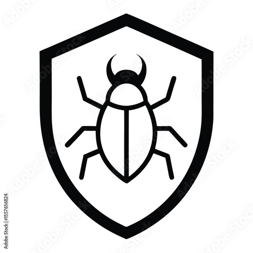 shield with bug vector icon, shield with bug line art