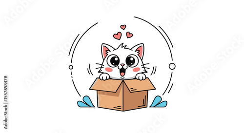 Adorable Fluffy Kitten Peeking Out of a Cardboard Box Feeling Loved
