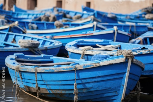 Wallpaper Mural Traditional blue wooden fishing boats rest serenely in the harbor of essaouira, morocco, showcasing the vibrant maritime culture Torontodigital.ca