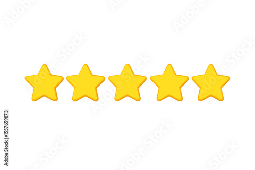3D Five Star Rating Vector, Best Performance Evaluation, Maximum Score, Customer Feedback, Review System, Quality Assessment, Success Symbol, User Experience, High Score, Ranking Concept