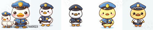cute duck dressed as police icon set