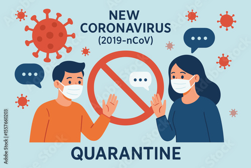 Coronavirus 2019-nCoV Quarantine Concept Vector. Social Distancing, No Contact, Online Communication. Virus Prevention, Pandemic Isolation, People Talking Remotely, Health Safety, Disease Outbreak