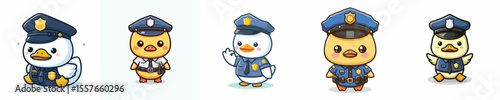 cute duck dressed as police icon set