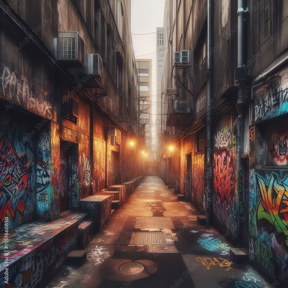 Fototapeta premium empty urban alleys where weathered walls