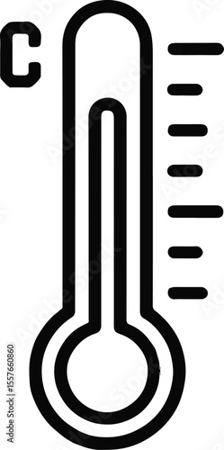 Isolated illustration of a thermometer displaying celsius with black outline on a white background