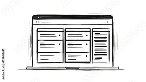 Sketch of a laptop displaying a trello board with columns and task cards visible