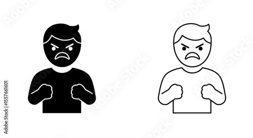 Illustration of two angry figures with clenched fists in black and white outline