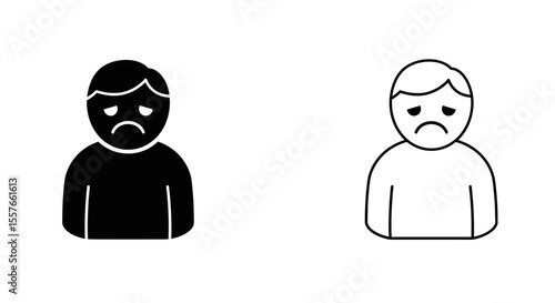 Illustration depicting two figures with sad expressions in black and white design