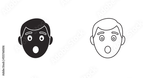Two stylized faces showing surprise with open mouths and wide eyes in black and white