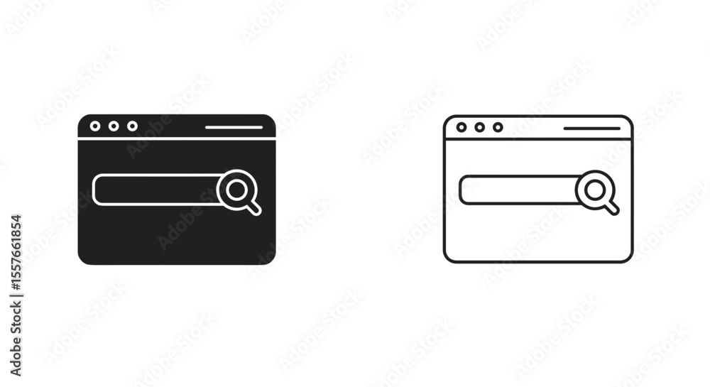 Obraz premium Illustration of two browser windows with search bars and magnifying glass icons