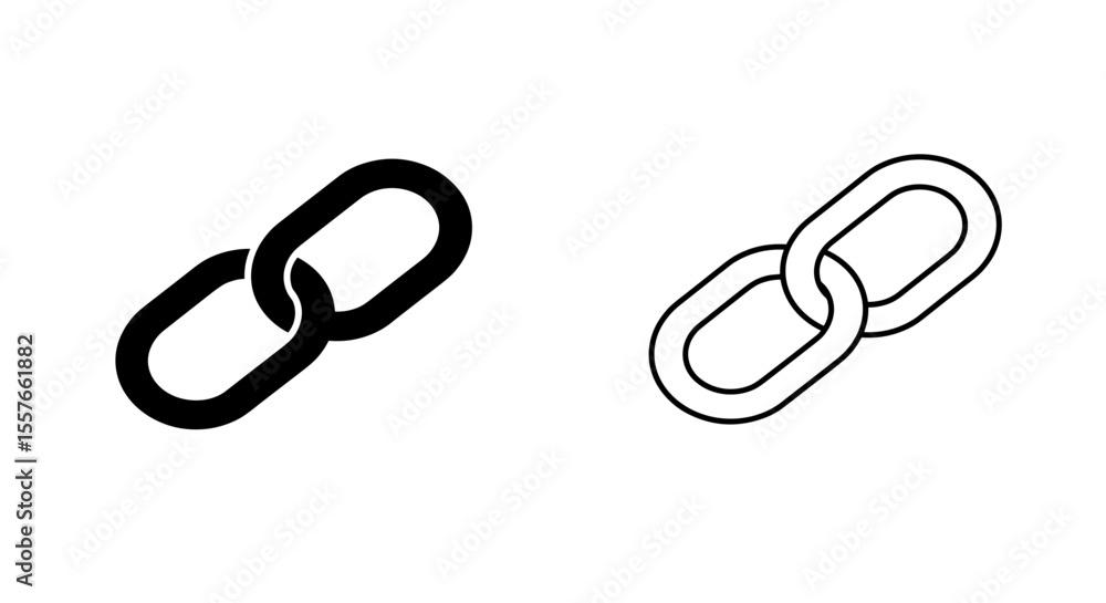 Illustration showing two chain links one filled and one outlined on a white background Illustration showing two chain links one filled and one outlined on a white background