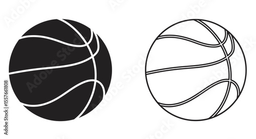Illustration showing two basketballs one filled in with black and one as an outline