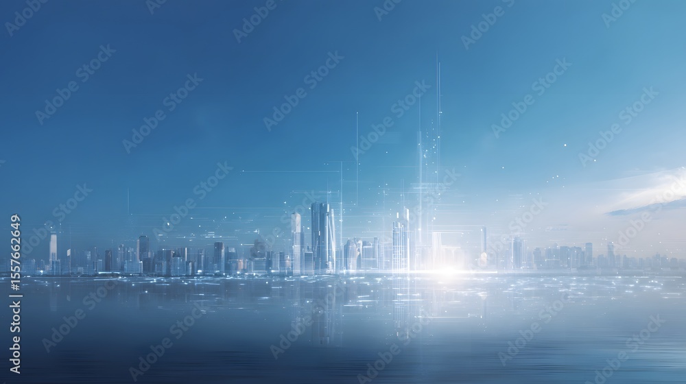 Fototapeta premium a futuristic cityscape at dawn with a blend of nature and urban development