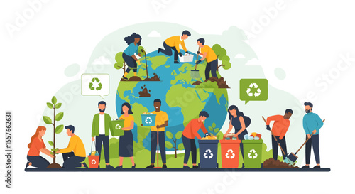 Diverse Group of People Engaged in Environmental Conservation and Recycling Efforts.