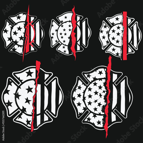 Firefighter Badge - American Flag, Thin Red Line