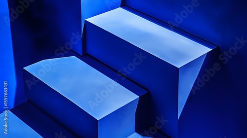 Abstract Blue Geometric Shapes Background, 3D Cubes, Modern Minimalist Design