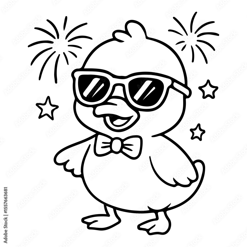 Obraz premium Baby Duck celebrates the 4th of July with a sunglass for kids' book coloring