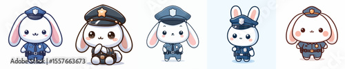 cute rabbit dressed as police icon set