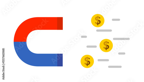 Magnet attracting money, business goal symbol