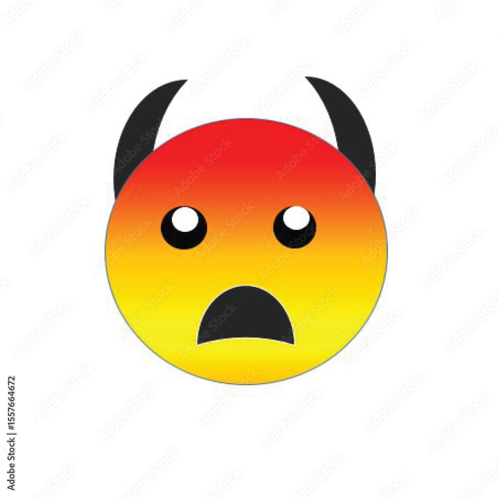 Obraz premium A vibrant vector illustration depicts a devilish red smiley face, a cheerful and funny cartoon icon expressing mischievous happiness