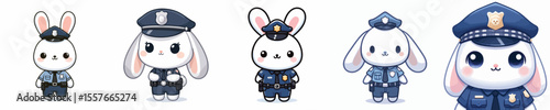 cute rabbit dressed as police icon set