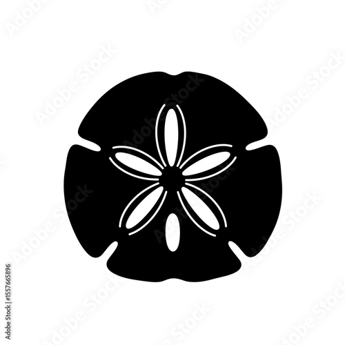 Illustration of a black and white sand dollar shape silhouette